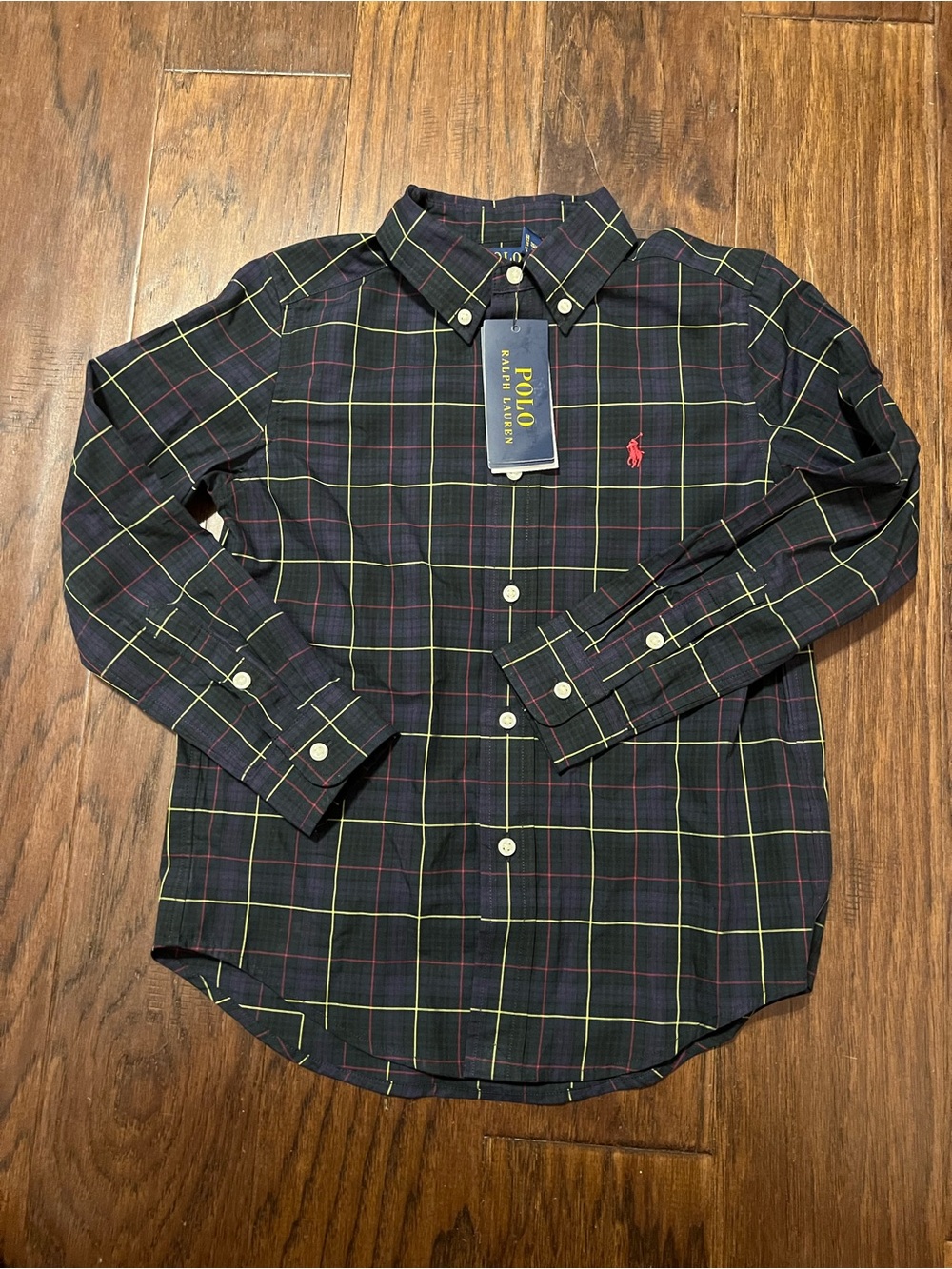 Polo Ralph Lauren Kids Plaid Cotton Poplin Shirt Navy Multi Size 6, MSRP $55